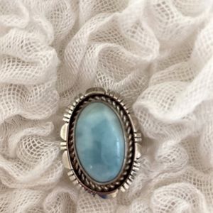 Sterling silver ring with larimar, Indian motive
